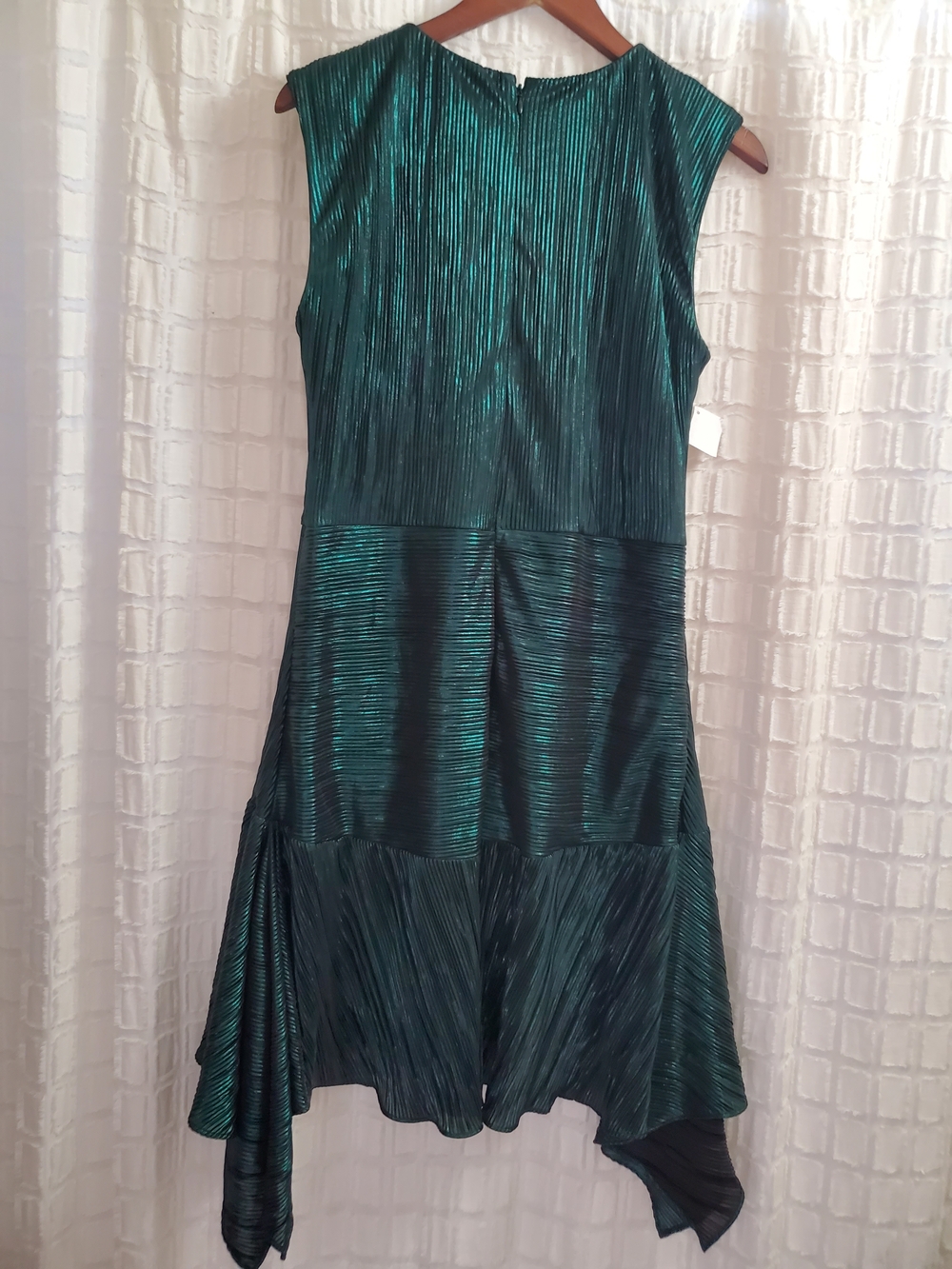 DKNY Emerald Green Metallic Ruched Handkerchief Hem Dress - Picture 9 of 12